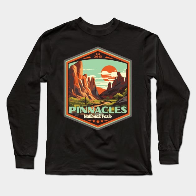 Pinnacles National Park Vintage WPA Style Outdoor Badge Long Sleeve T-Shirt by GIANTSTEPDESIGN